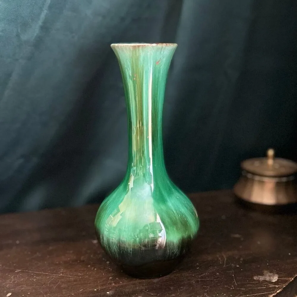 Blue Mountain Pottery Mid Century Green Drip Glaze Red Clay Bud Vase